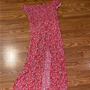 Off shoulder red floral maxi dress